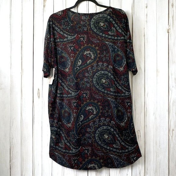 Lularoe Irma Half Sleeve Tunic High Low Polyester Blend Sz Sm Black Red Paisley - Picture 3 of 8